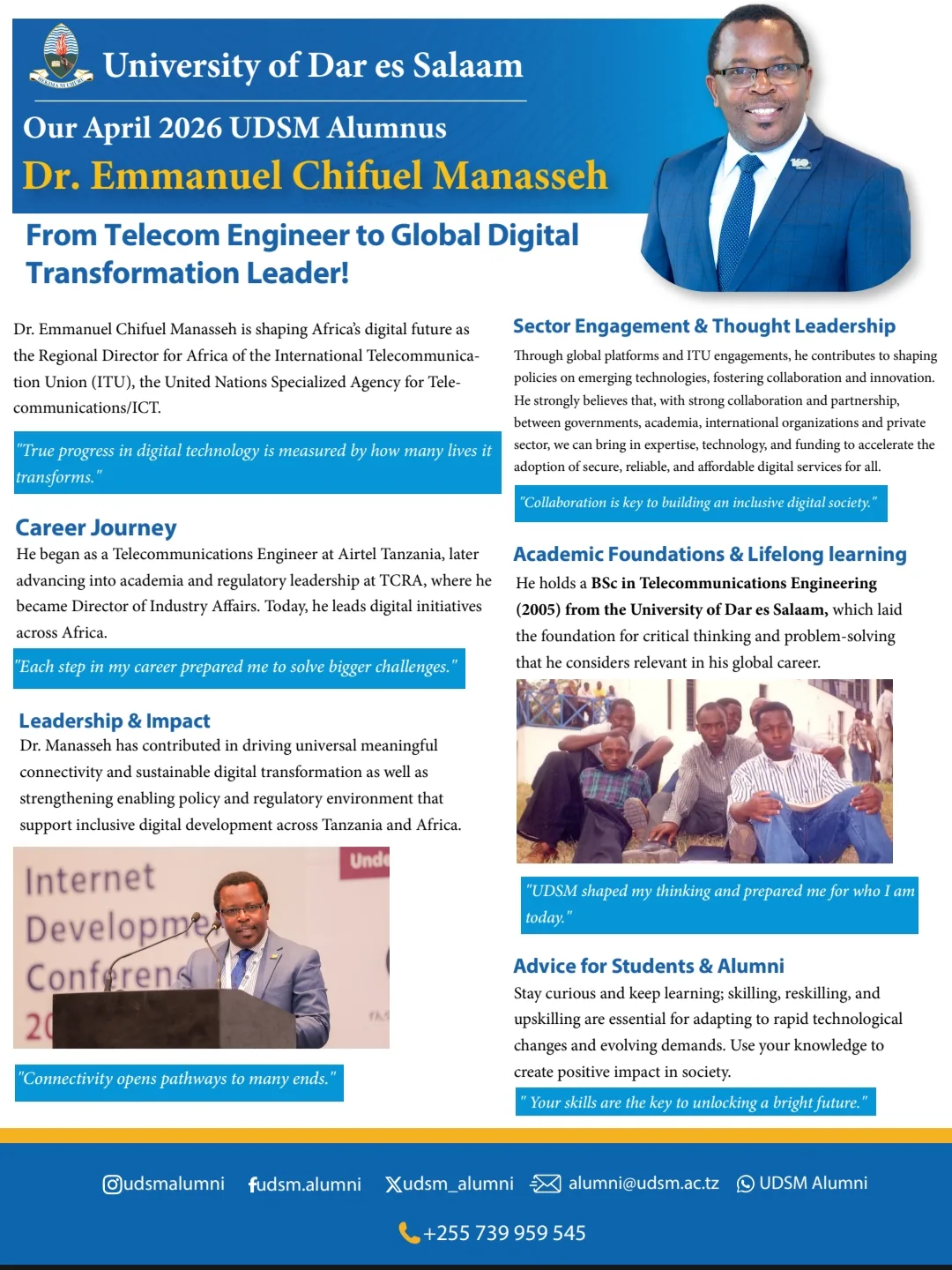 Dr. Emmanuel Chifuel Manasseh - UDSM Alumni of the Month April 2026
