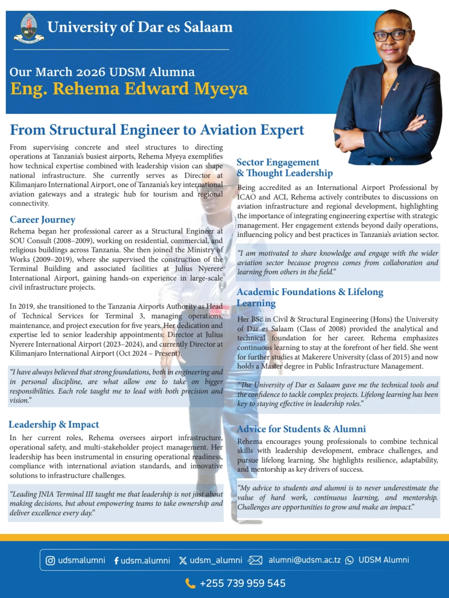 Eng. Rehema Edward Myeya - UDSM Alumni of the Month March 2026