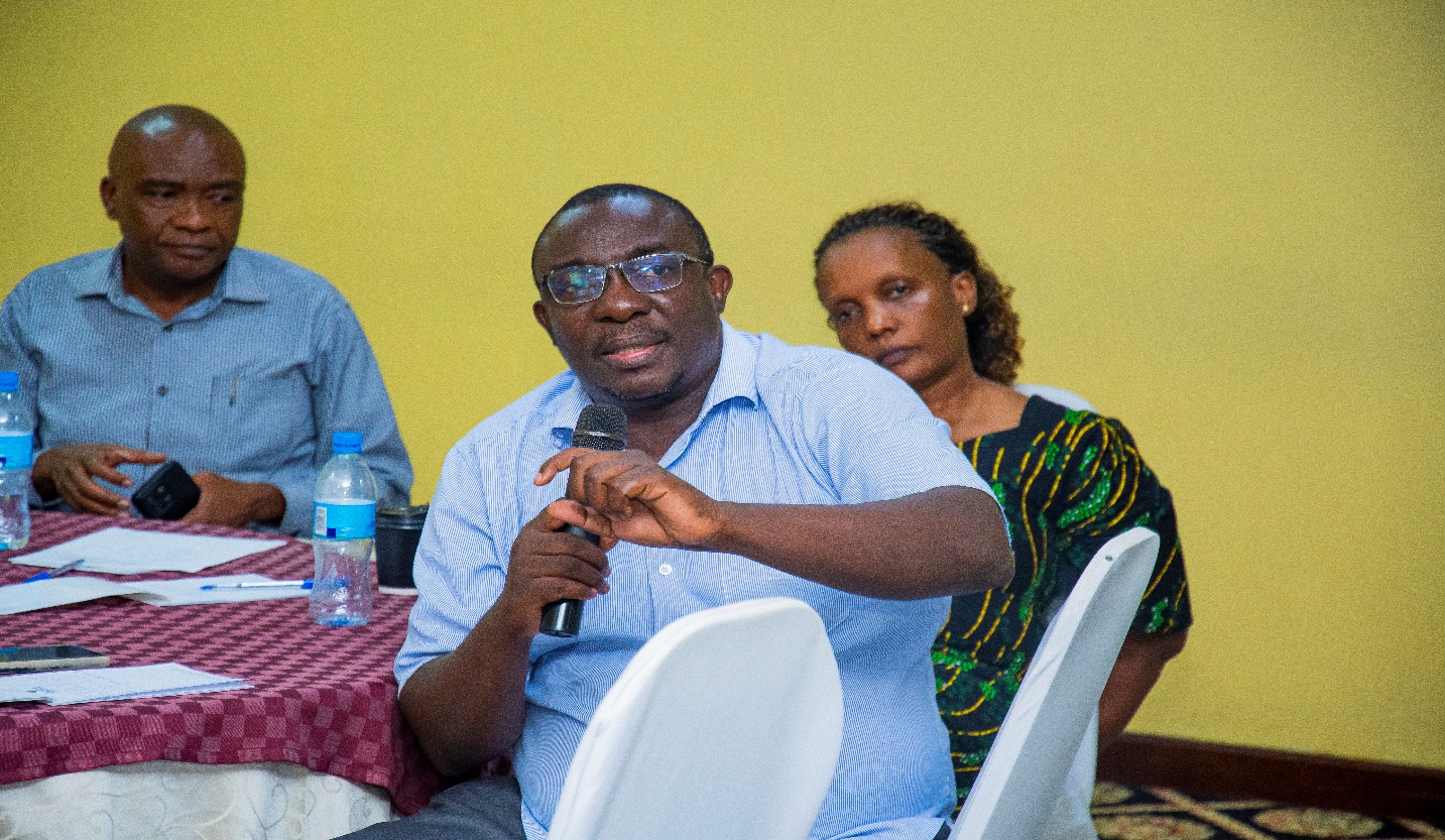 An editor from Pambazuko newspaper, Peter Nyanje, contributes during the dissemination session in Dar es Salaam.